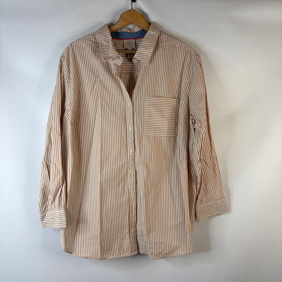 St. John's Bay Tops - St. John's Bay Button Down Shirt Womens 1X Tan White Striped Cotton Long Sleeve